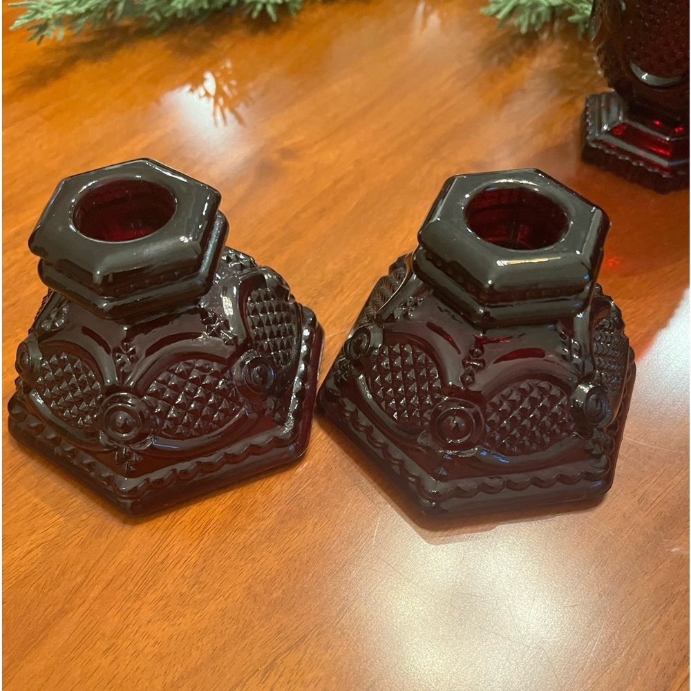 Avon Cape Cod ruby red candlesticks